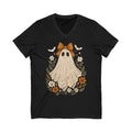Autumn Lace Ghost V-Neck Tee — Cute Fall Halloween Graphic Shirt